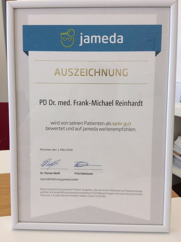 Jameda Auszeichnung Frank-Michael Reinhardi